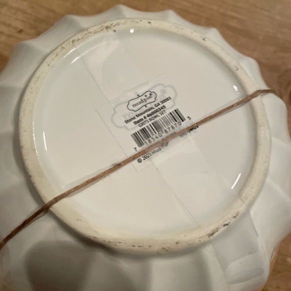 NWT Mudpie Kiss my grits Bowl set textured ceramic silverplate spoon dolomite - Picture 5 of 8
